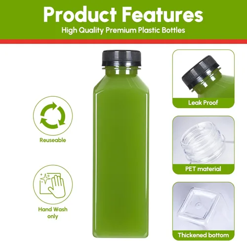 Miniatura 3 de The Buyer Choice - 42 botellas de plástico para jugo de 16 onzas con tapas, botellas reutilizables transparentes para jugo, transparentes con tapas