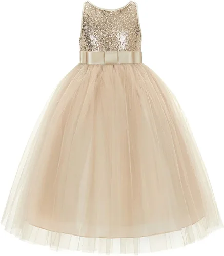 Miniatura 2 de ekidsbridal Vestido de niña de flores con espalda en V y lentejuelas para niña, vestido de princesa para novia, vestido diario LG1