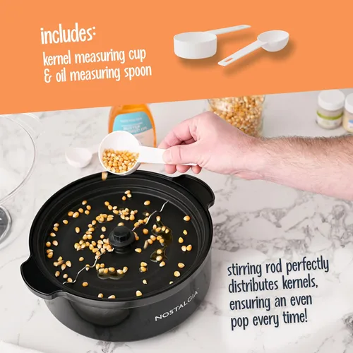 Miniatura 3 de Nostalgia - Máquina de palomitas con mezclador antiadherente para 24 tazas de palomitas estilo teatro con aceite caliente - Tapa de doble uso y Negro