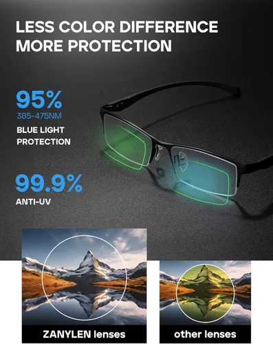 Miniatura 4 de ZanyLen Blue Light Glasses for Men Semi Rimless Rectangular Computer Glasses