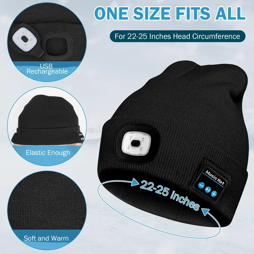 Miniatura 3 de Gorro Bluetooth con luz, unisex, recargable, LED, con auriculares, regalos técnicos para hombres, mujeres, papá