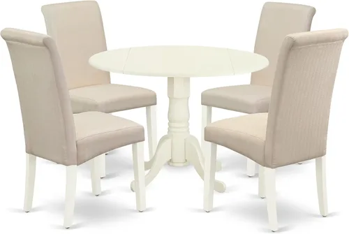 Miniatura 16 de East West Furniture DLBA3-BLK-05 - Juego de mesa y sillas de cocina de 3 piezas contiene una mesa de comedor redonda con gotas y 2 sillas de comedor