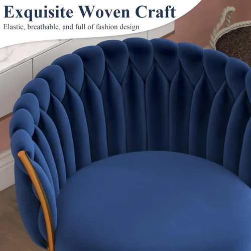 Miniatura 4 de ABET Silla de tocador con ruedas, pequeña silla de escritorio de terciopelo para oficina, taburetes de maquillaje semicirculares tejidos a mano