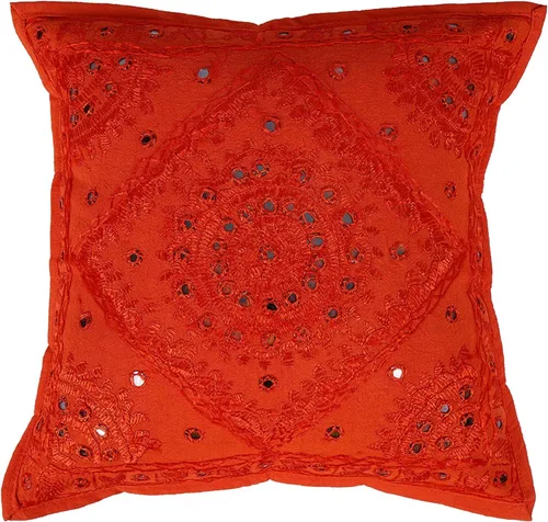 Miniatura 9 de Fundas de almohada decorativas hechas a mano 100% algodón, fundas de cojín (tamaño 16 x 16, color: amarillo)