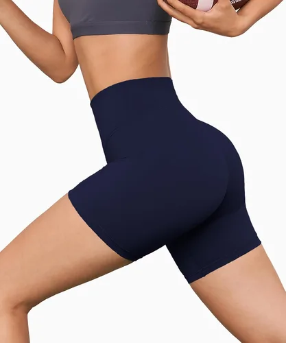 Miniatura 11 de Pantalones cortos de ciclismo de cintura alta para mujer, 5 pulgadas, control de abdomen, atléticos, correr, gimnasio, yoga, pantalones cortos