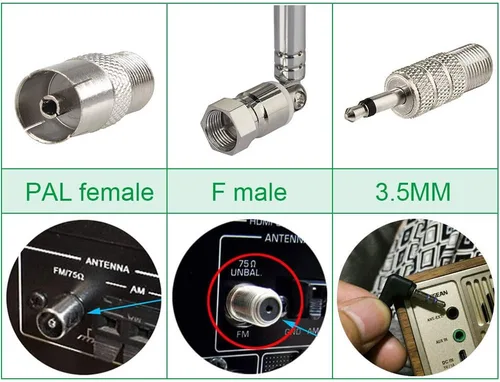 Miniatura 4 de Kit de Antena Telescópica Superbat FM 75 Unbal Conector Tipo F para Radio DAB, Reemplazo de Antena para TV, Radio AM, FM, Receptor Estéreo Bose
