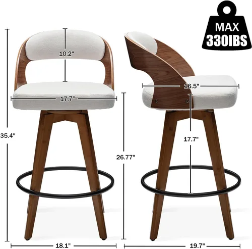 Miniatura 2 de MEKLIBA Juego de 2 taburetes de bar de altura de mostrador para isla de cocina, silla de bar tapizada moderna de 26.8 pulgadas, taburetes giratorios