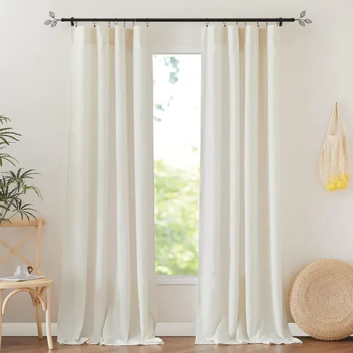 Miniatura 19 de RYB HOME - Cortinas de lino natural de 36 pulgadas de largo, juego de 2 paneles - Cortinas tejidas de lino suaves y transpirables, cortinas ligeras