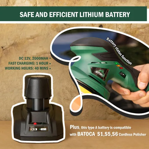 Miniatura 3 de BATOCA - Pulidora inalámbrica para auto con búfer - 2 piezas de 2.0Ah, 12V pulidora recargable con batería de iones de litio sin escobillas con 6