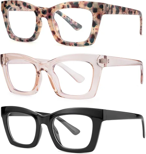 Miniatura 4 de Paquete de 3 gafas de lectura estilo Oprah con bisagra de resorte, bloqueo de luz azul, para computadora, montura cuadrada para mujeres y hombres