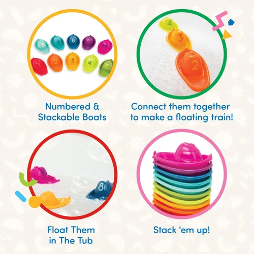 Miniatura 3 de Battat 10 botes de baño apilables - Horario de baño numerado y apilable - Juguetes flotantes para el baño, piscina, playa - Juguetes educativos