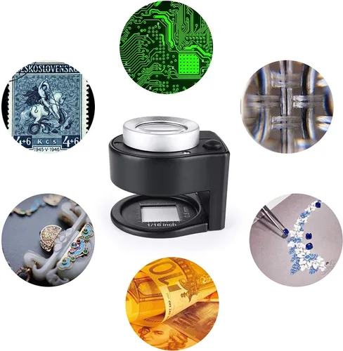 Miniatura 6 de Lupa 30X con 6 luces, lupa de escritorio portátil de metal plegable con escala para costura, lupa de joyería óptica para textiles, monedas, monedas