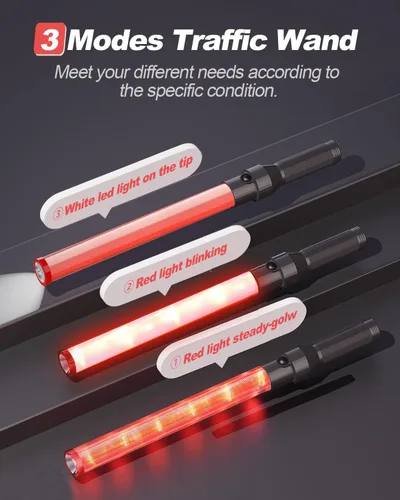 Miniatura 5 de 1 paquete de varita de tráfico, bastón de control de tráfico de 21 pulgadas, varitas de luz de seguridad nocturna con 3 modos de parpadeo, varita