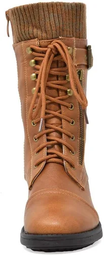 Miniatura 6 de DREAM PAIRS Botas militares de invierno con cordones a media pantorrilla para mujer