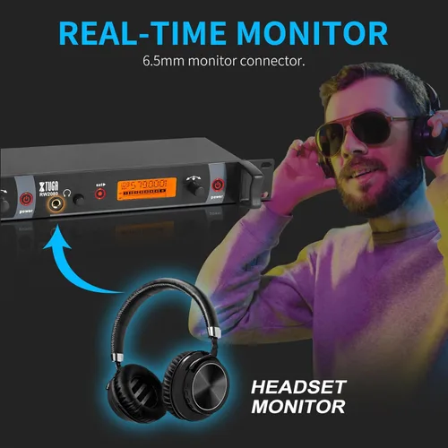 Miniatura 6 de XTUGA RW2080 - Sistema de monitoreo inalámbrico en el oído con 6 Bodypacks, Sistema IEM de diseño mono UHF de doble canal con 40 frecuencias, 91
