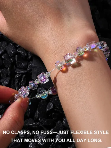 Miniatura 4 de HANGINTHERE Aurora Borealis Crystal Bracelet for Women, Stretch Iridescent Faceted AB Coating - 5000+ Pull Tested, Gift Ready
