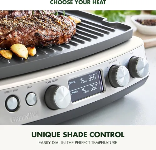 Miniatura 7 de GreenPan Elite Parrilla de Contacto y Plancha Multifunción 7 en 1, Antiadherente Cerámico Saludable, Placas para Parrilla y Waffle, Tono y Blanco