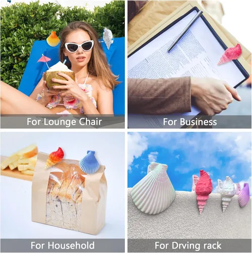 Miniatura 6 de Shells - Clips de toalla de playa para sillas de piscina, sillas de salón, estantes de secado, clips decorativos a prueba de viento, 4 piezas
