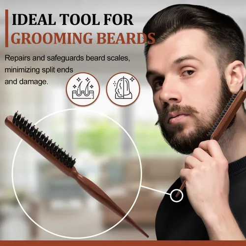 Miniatura 7 de 2 cepillos de cerdas de jabalí para hombres y mujeres, alisadores y burlas para un cabello elegante, peinados de espalda lisa y brillo mejorado