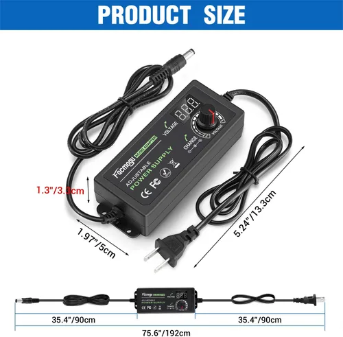 Miniatura 7 de Facmogu Fuente de alimentación ajustable de 3V-12V 5A 60W con pantalla LED, CC variable 3V 5V 6V 9V 12V Adaptador universal AC/DC, 100V-240V AC a DC