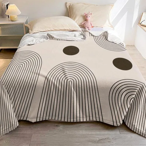 Miniatura 3 de Manta moderna abstracta de color negro y beige, manta bohemia de franela de doble cara, adecuada para adultos y niños en el sofá, automóvil, siesta
