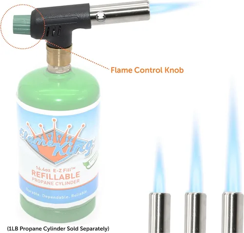 Miniatura 3 de Flame King FK-PV777CGA - Mini cabezal de soplete de propano de 10,000 BTU para cocina, soldadura, sellado, carbón/iluminación para fogatas