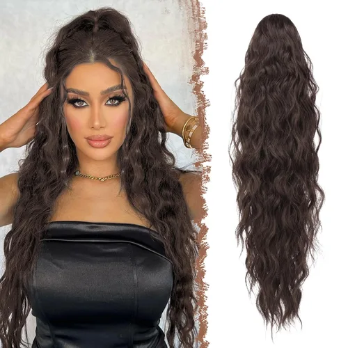 Miniatura 24 de FESHFEN Extensiones de cola de caballo – 26 pulgadas cordón largo rizado ondulado clip en colas de caballo pelo sintético extensiones de cola