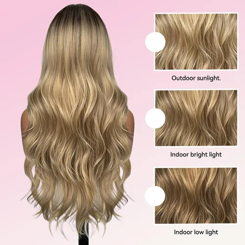 Miniatura 6 de topshe Peluca ondulada de color rubio ceniza con flequillo, cabello sintético resistente al calor para mujeres, capas de mariposa preestilizadas