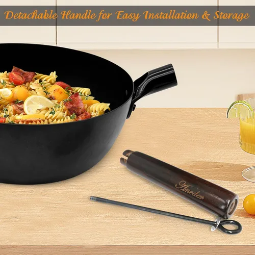 Miniatura 4 de Sartén con tapa, sartén antiadherente de acero al carbono de 10 pulgadas, wok y sartenes para estufas eléctricas, de inducción y de gas