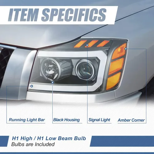 Miniatura 2 de Auto Dynasty Conjunto de faros LED DRL compatibles con Nissan Titan Armada 2004-2015, faros delanteros 3D DRL del lado del conductor y del pasajero