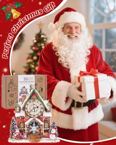 Miniatura 6 de Rompecabezas 3D para adultos, kit de reloj de madera de casa de Navidad con péndulo, manualidades de madera para decoración del hogar, rompecabezas