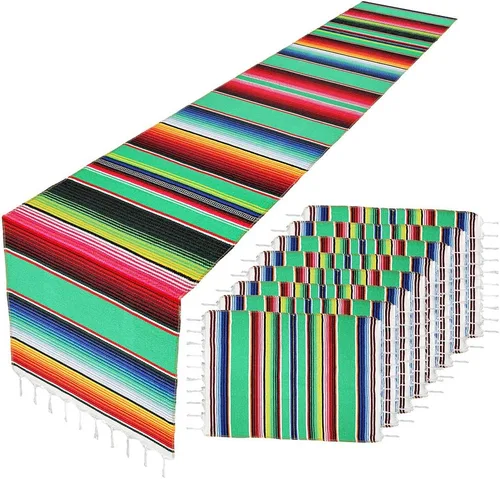 Miniatura 8 de Camino de mesa mexicano con manteles individuales (8 unidades), manteles individuales surtidos de serape mexicano, decoraciones de boda, manta