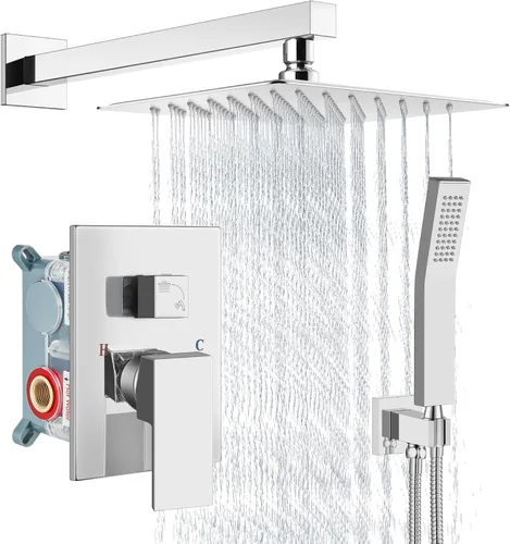 Miniatura 19 de Aolemi Sistema de ducha tipo lluvia de 12 pulgadas, cabezal de ducha cepillado Nikcel Combo Set con ducha de mano válvula de montaje en pared grifo
