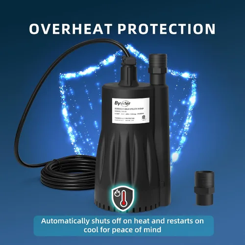 Miniatura 9 de Bomba de agua sumergible de 1/3 HP, bomba de sumidero de 1800 GPH con carcasa termoplástica, bomba de agua eléctrica portátil de 115 V con cable