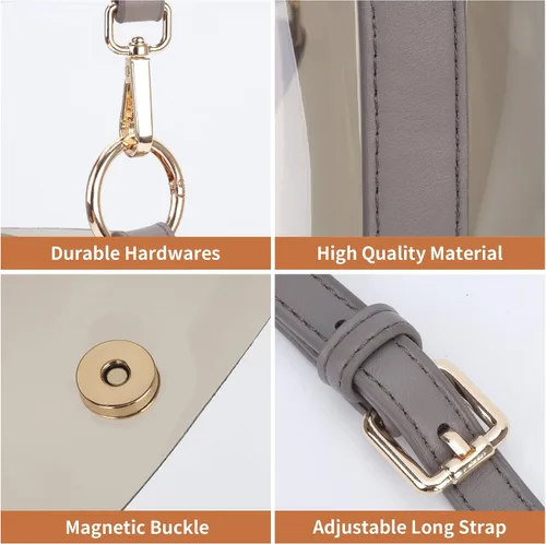Miniatura 6 de KOOIJNKO Bolsos semitransparentes, bolsa de hombro transparente para playa, 2 en 1 bolsa