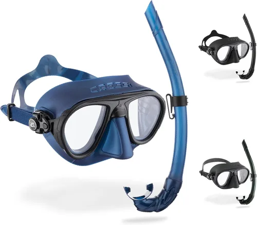 Cressi Máscara y esnórquel diseñados desde apnea y buceo - Sistema antivaho y máscara de bajo volumen - Snorkel flexible y plegable - Calibro y Azul