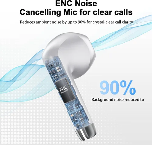 Miniatura 4 de Auriculares inalámbricos, Bluetooth de 5.4 pulgadas con 4 micrófonos ENC con cancelación de ruido, auriculares de 48 horas con graves profundos
