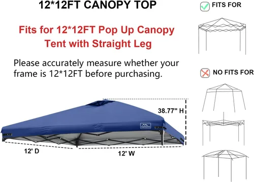 Miniatura 56 de KAMPKEEPER Cubierta de Repuesto Superior para Carpa Toldo Emergente con Ventilación de Aire y Correa Elástica Ajustable, Poliéster Resistente a Azul