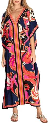 Cashew Flower Silk Caftan Women Vneck beach Cover up Caftans Loose Plus Size Floral Print Side Split Kaftan Dresses