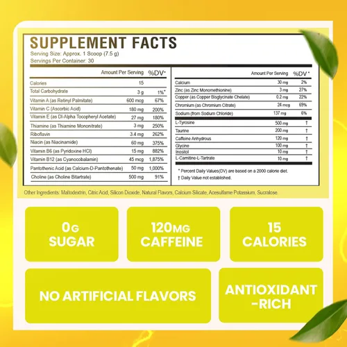 Miniatura 2 de Polvo de Bebida Energética Morning Buzz - Impulso de Energía - Energía Sin Azúcar con Antioxidantes - Patada Matinal y Producto de Resistencia