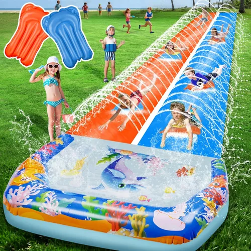 Toboganes de agua dobles de 40 pies para niños y adultos, toboganes de agua extralargos con 2 bodyboards, resistentes, juguetes inflables gigantes
