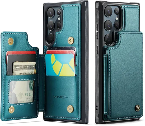 Miniatura 12 de Vinich Funda tipo cartera para Samsung Galaxy S22 Ultra con tarjetero y ranuras de crédito con bloqueo RFID, función atril, a prueba de golpes