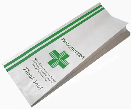 Green Health Cross - Bolsas para recetas dispensarias (10 x 3 x 1.5), bolsa de papel con fuelle para farmacia, embalaje de medicamentos para