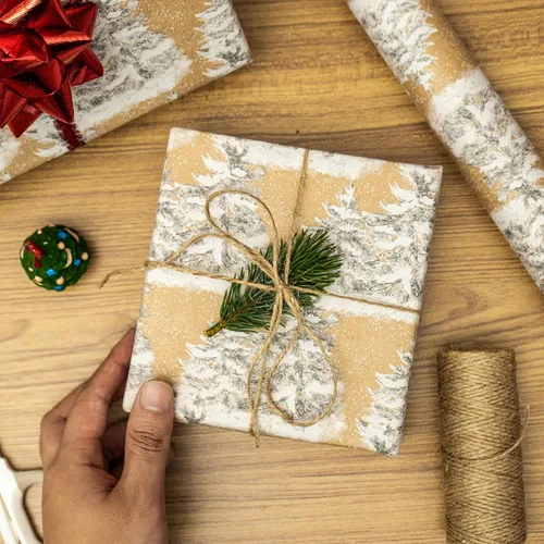 Miniatura 3 de RUSPEPA - Papel de envolver de Navidad, rollo jumbo de papel kraft – diseño de árbol de Navidad blanco para envolver regalos navideños – 24 pulgadas