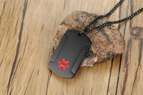 Miniatura 114 de VNOX Collar con colgante personalizado de acero inoxidable con grabado personalizado para identificación de alerta médica de emergencia para hombres