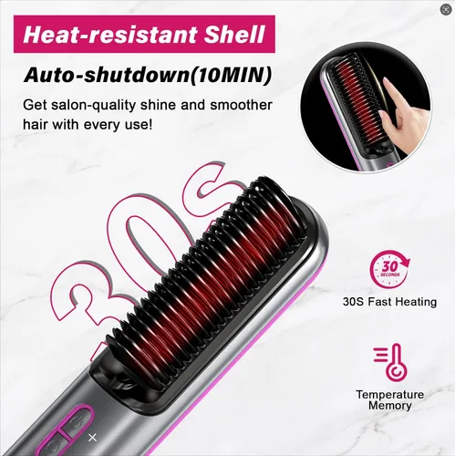Miniatura 7 de Peine alisador térmico con iones negativos – 3 ajustes de temperatura, peinado rápido y suave para todo tipo de cabello, portátil recargable