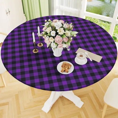 Miniatura 16 de Smiry - Mantel redondo de picnic de vinilo elástico impermeable con respaldo de franela, mantel de vinilo ajustable para mesas de 31-35 pulgadas
