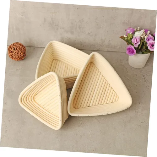 Miniatura 2 de HEMOTON Cesta de prueba tejida a mano, 2 unidades, triangular, suministros para hornear, color caqui, para panaderos caseros para masa madre