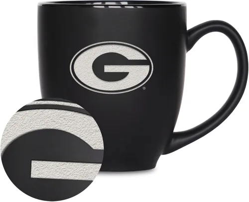 Miniatura 159 de Rico Industries - Taza de cerámica mate negra con grabado láser estándar de 15oz para NCAA (escuelas T & U) - Para bebidas calientes o frías