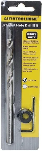 Miniatura 9 de Broca de 3/8" con cuello de tope de profundidad, 6.5 pulgadas de longitud, paso de giro de repuesto para agujero de bolsillo manual Jig Master System